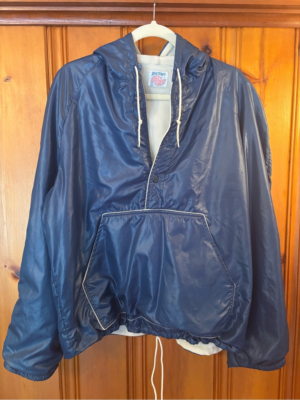 Puritan Navy Hooded Pullover Windbreaker-Men’s sz Large- But Unisex